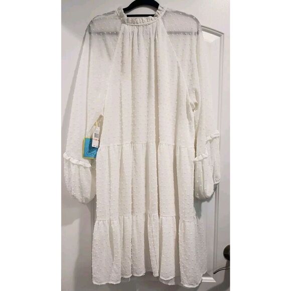 NWT CeCe Soft Ecru Eyelet Dress Long Puff Sleeve Size 2XL MSRP $99 - Picture 4 of 10